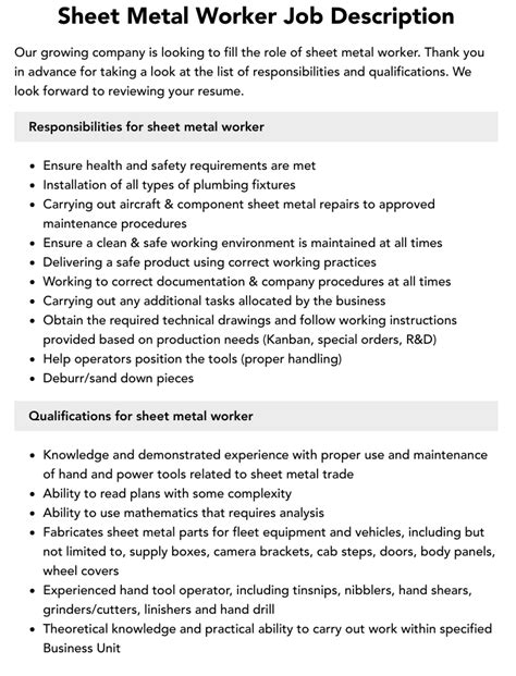 sheet metal apprenticeship illinois|Professional Sheet Metal Worker Job Description Template.